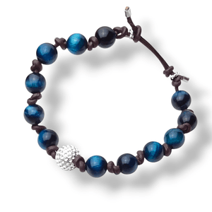 Hovedbilde Armb&aring;nd herre blue tiger eye med s&oslash;lvball